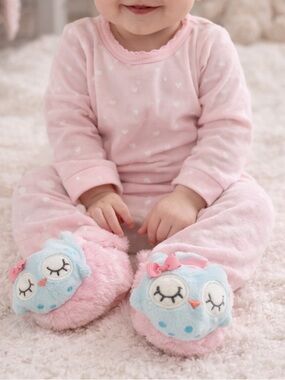 Gerber Owl Baby Slippers | Pink Plush Infant Booties (0–6 Months)
